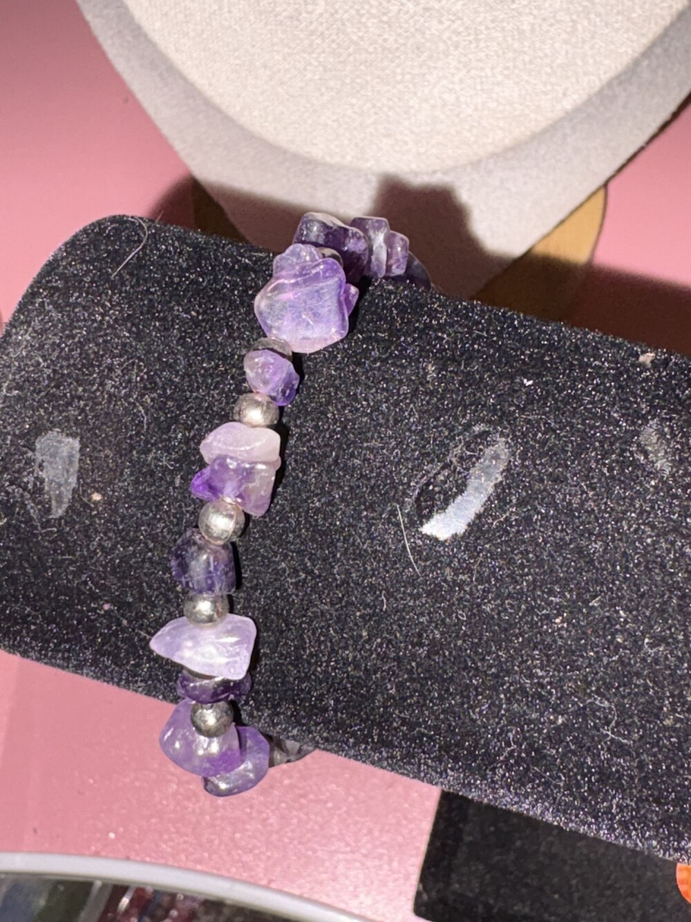 Amethyst Stone Bracelet with Silver-Tone Beads Handmade Semi-Precious Jewelry